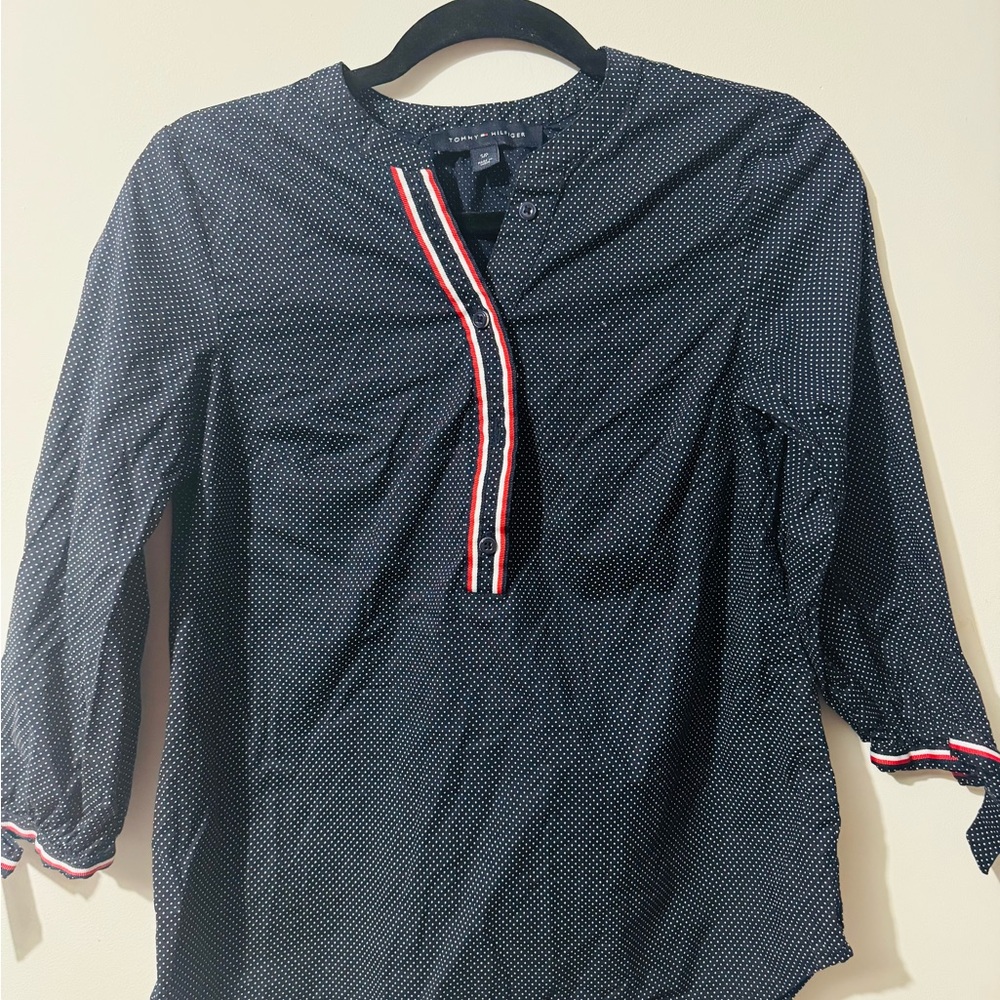 Tommy Hilfiger Navy Polka Dot Shirt with Red and White Trim